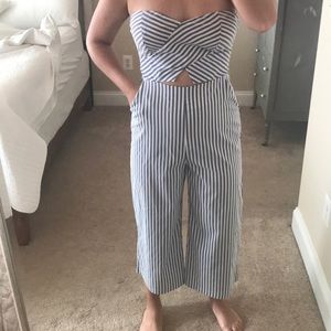 Striped strapless jumpsuit